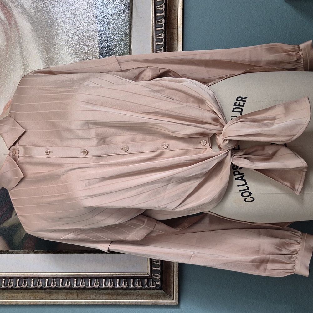 DKNY Tie Front High/Low Satin Blouse